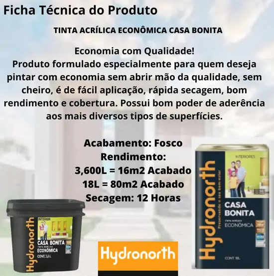 HYDRONORTH ACRILICO FOSCO ECONOMICA PRETO 18L